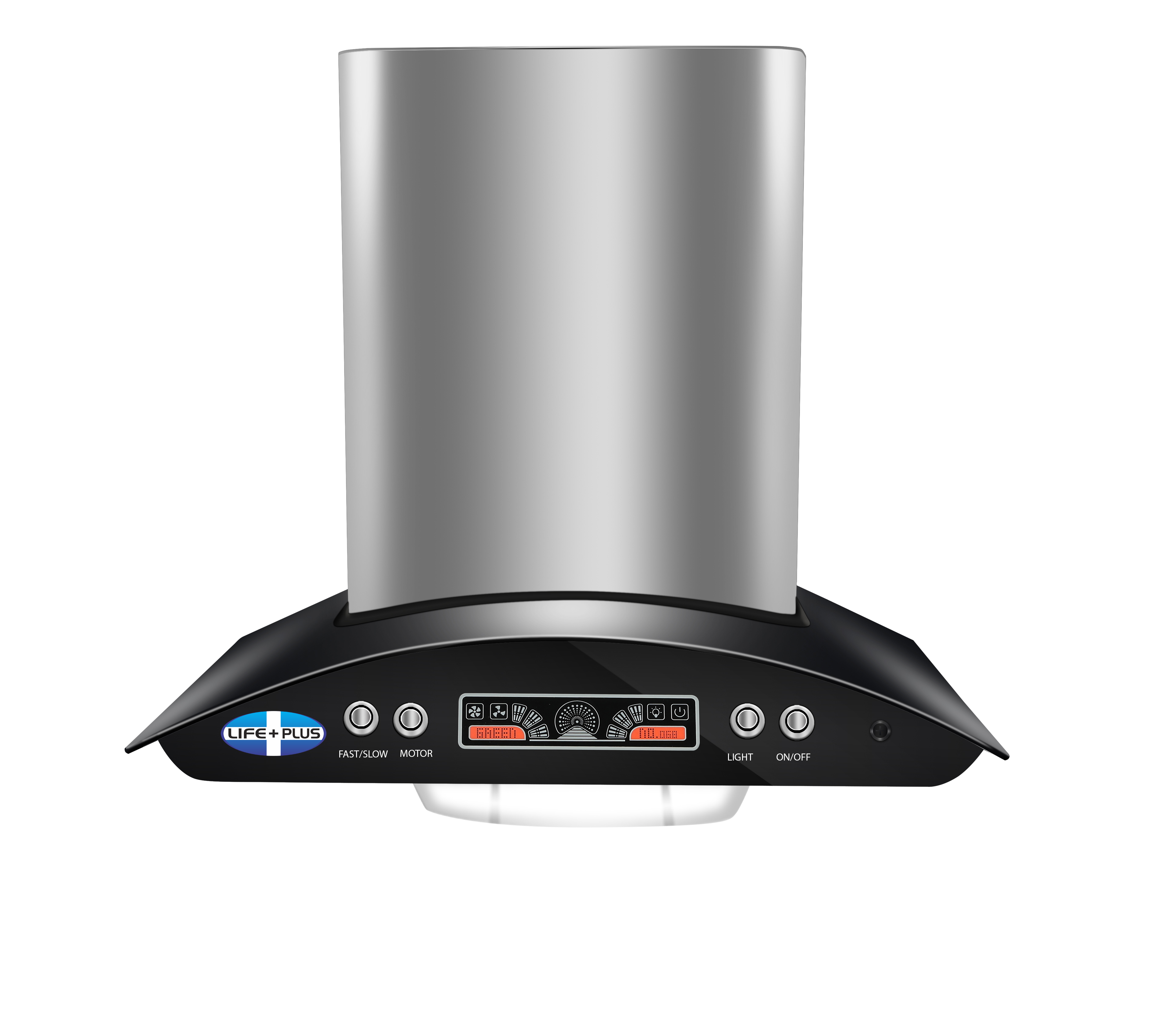 Kitchen Chimney Curved Glass with Push Button Italian Motor Filterless 60cm 1200 m3/h -(Rainbow Discolight ss)