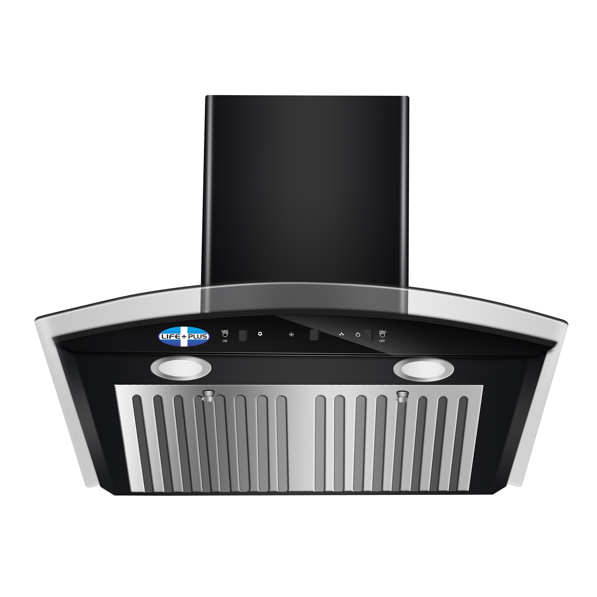 Auto Clean Chimney Curved Glass Baffle Filters with Motion Sensor 60cm 1300 m³/h - (Pearl 1300 BK)