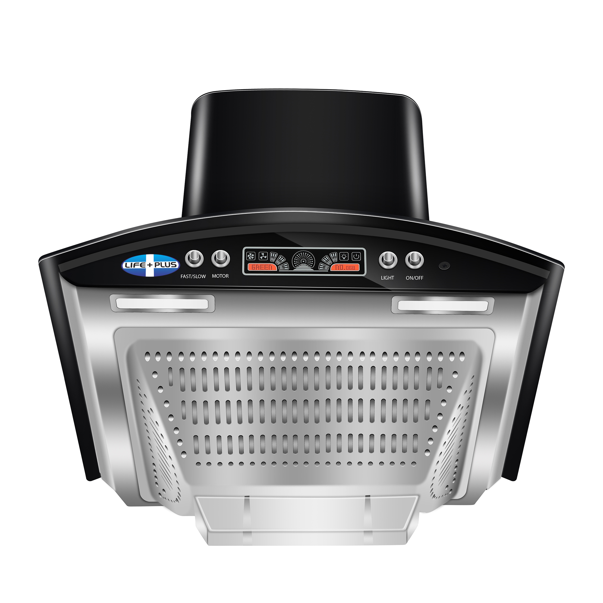 Kitchen Chimney Curved Glass with Push Button Italian Motor Filterless 60cm 1200 m3/h -(Rainbow Discolight BK)